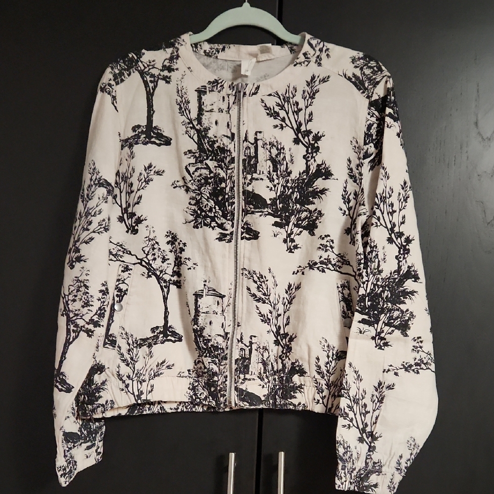 Joie Black and White Scenic Print Bomber Jacket